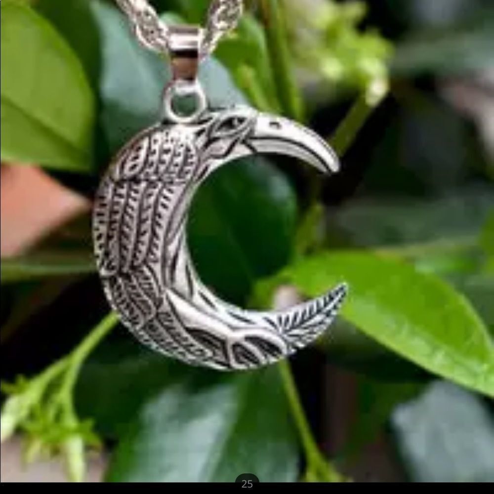 Crow Raven Solid Pendant with SILVERTONE Chain‎